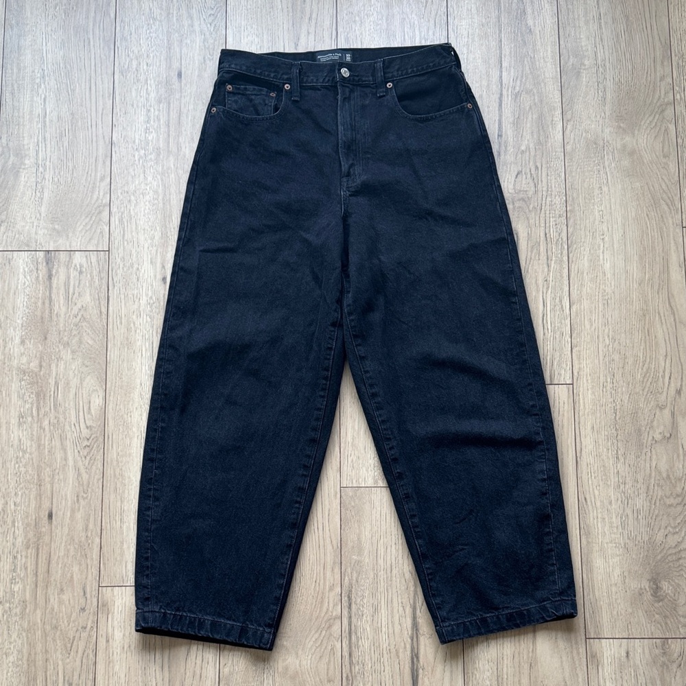 Abercrombie & Fitch Authentic Rigid Denim Ultra Baggy Barrel Black Jeans Mens 33